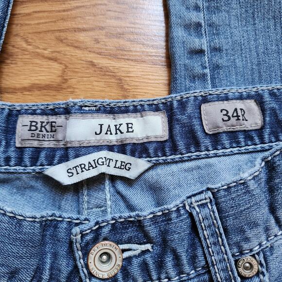 BKE Jake Straight Leg Jeans Mens Size 34R Blue Denim Stretch Contrast Stitch - Picture 9 of 11